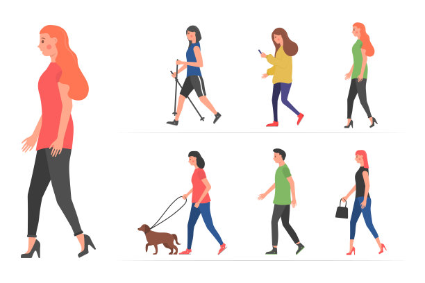 卡通人物在城市里走在户外图片下载