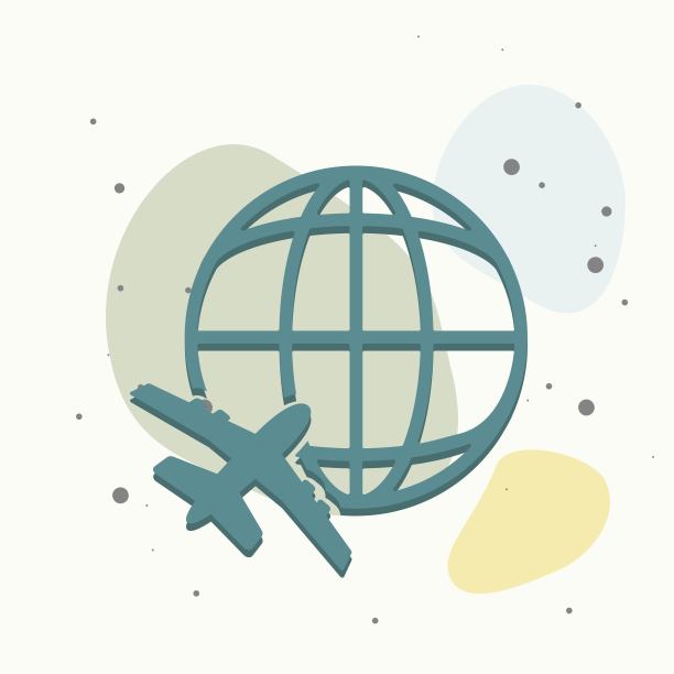 矢量图标飞机在多彩的背景上环绕地球飞行。图片下载