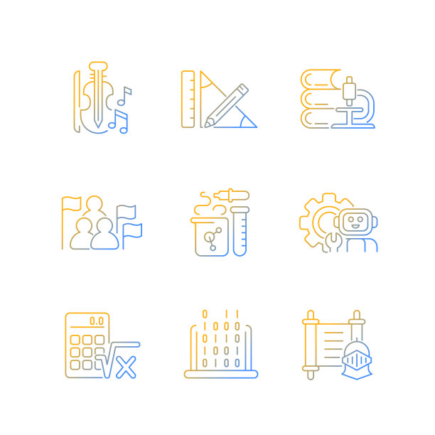 不同类型的学校主题渐变线性矢量图标设置图片下载