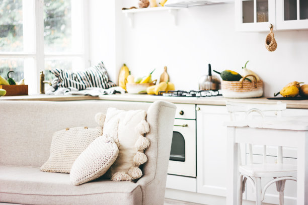 现代白色客厅和厨房室内设计图片下载