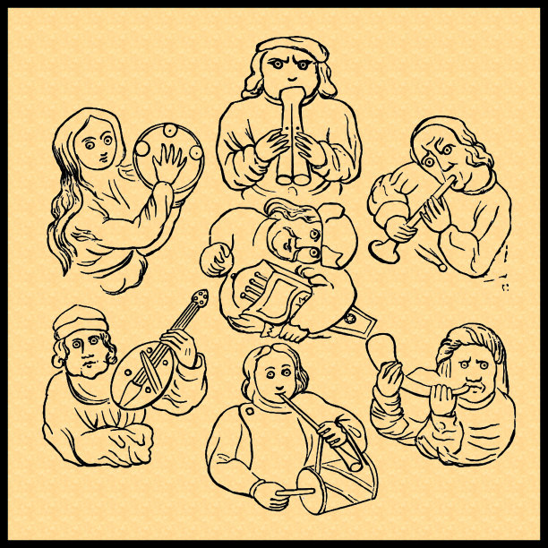 《乐师》，1883年在金色羊皮纸上绘制的画作的复原复制品图片下载