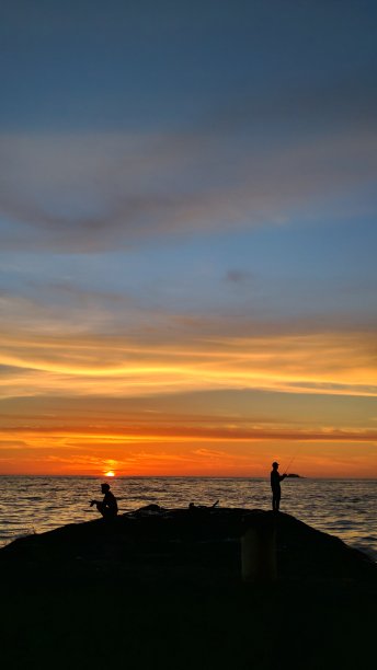 日落与渔夫的视角图片下载