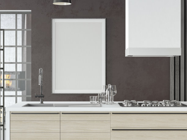 空海报框架的现代厨房设计图片下载