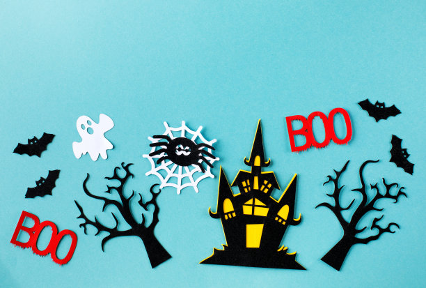 万圣节的背景。南瓜配上鬼怪脸的美味糖果，构成装饰元素图片下载