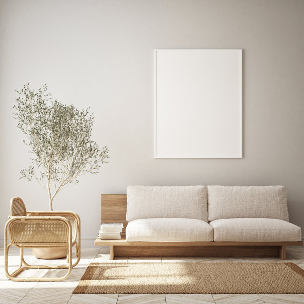 模拟海报框架在现代室内背景，客厅，斯堪的纳维亚风格，3D渲染，3D插图图片下载