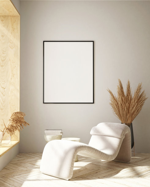 模拟海报框架在现代室内背景，客厅，斯堪的纳维亚风格，3D渲染，3D插图图片下载