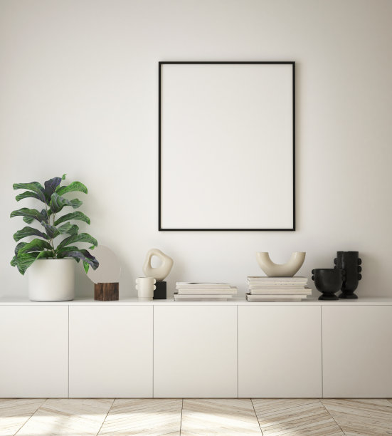 模拟海报框架在现代室内背景，客厅，斯堪的纳维亚风格，3D渲染，3D插图图片下载