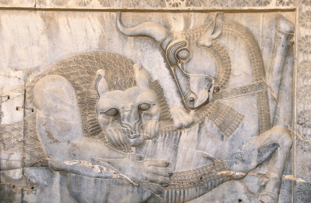 伊朗波斯波利斯古城墙上著名的浅浮雕图片下载