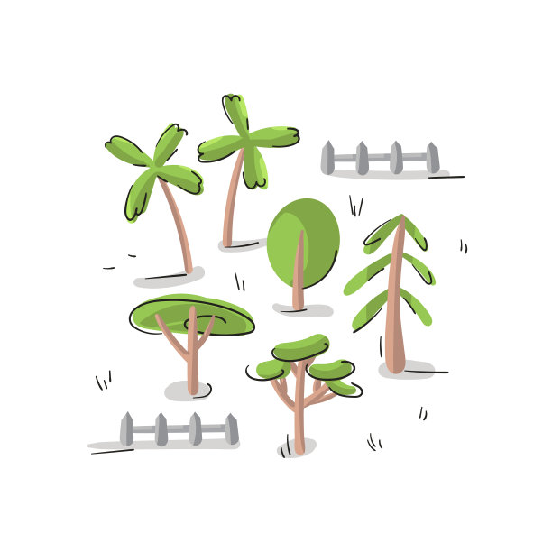 手绘矢量绿树图片下载