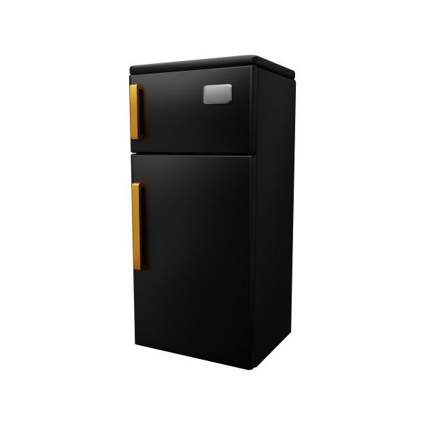 3 d冰箱插图。孤立的3d黑色冰箱插图的白色背景。图片下载