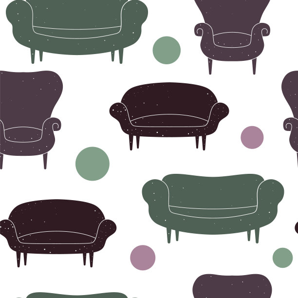 60年代家具的无缝打印。复古风格的沙发、沙发和扶手椅。在白色的背景上矢量复古图案，彩色的纹理，网横幅或海报。图片下载