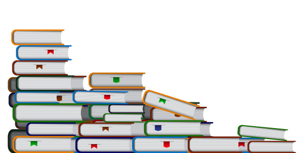 书籍在白色背景上堆叠矢量插图。图片下载