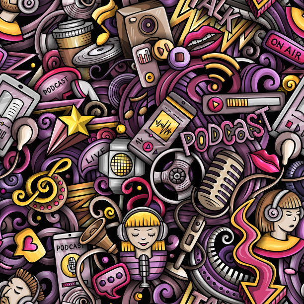 卡通涂鸦音频内容无缝模式。图片下载
