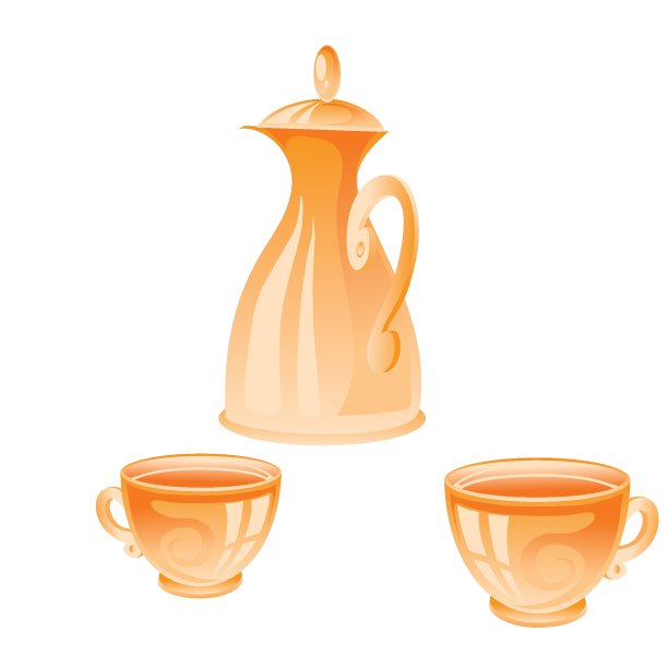 服务，棕色茶杯茶壶，白色背景上的孤立物体，矢量插图，图片下载