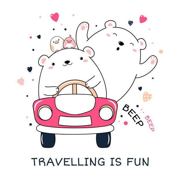 可爱的旅行者朋友坐在车里图片下载