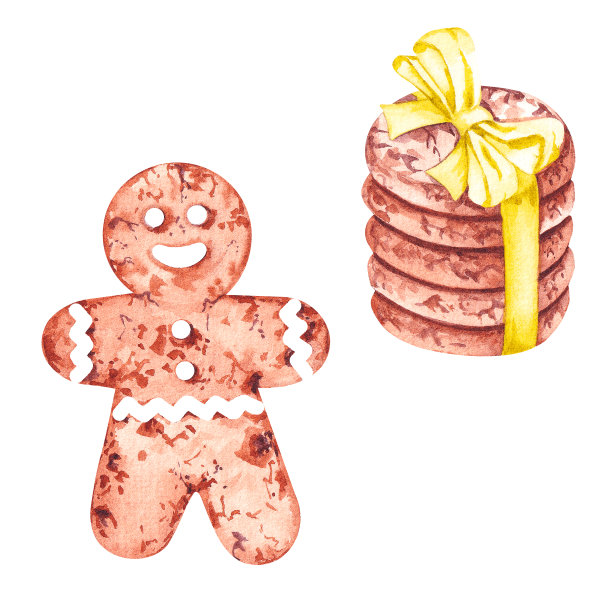 水彩新年姜饼在白色的背景图片下载