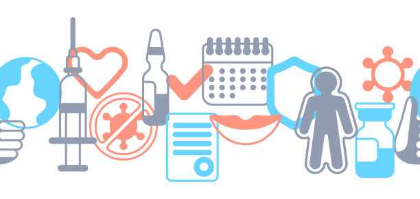 带有疫苗图标的疫苗接种无缝模式。免疫接种项目。卫生保健和病毒防护。图片下载