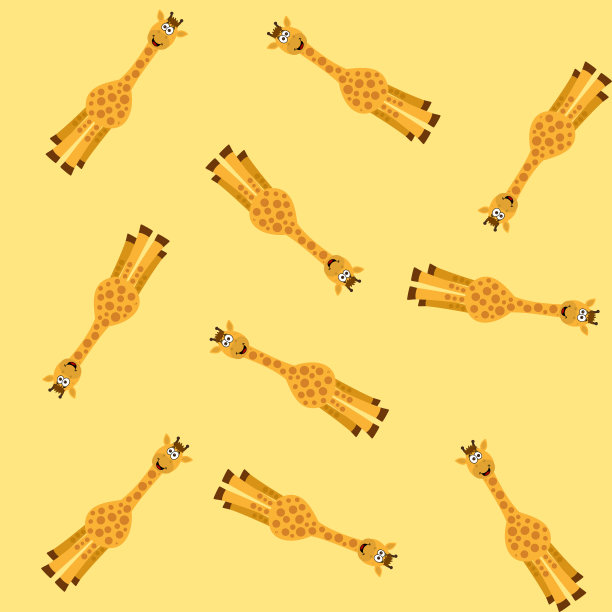 可爱和微笑的长颈鹿礼物包装纸上的黄色背景向量图片下载