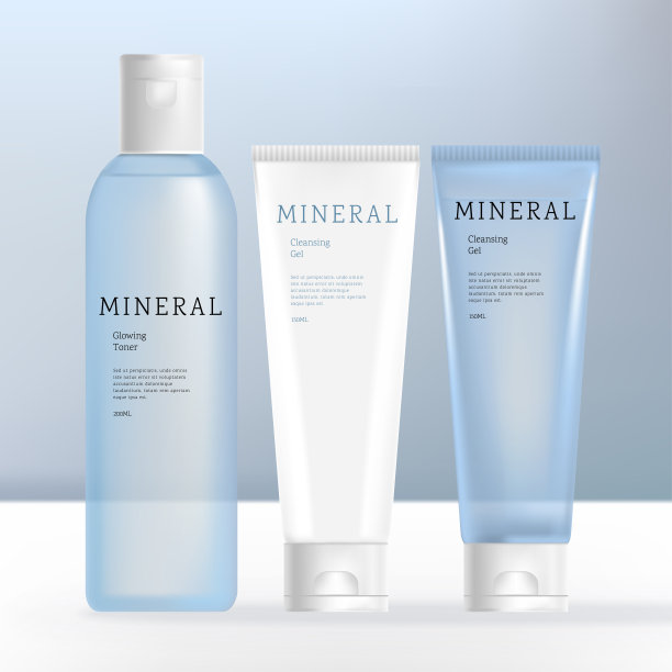 矢量美容或皮肤护理透明霜，洗发水，凝胶或霜瓶和管束。白色和水蓝色的颜色。图片下载