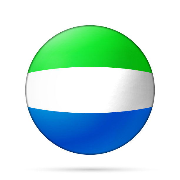 玻璃球上插着塞拉利昂国旗。圆球，模板图标。国家的象征。光滑的现实球，三维抽象矢量插图突出在一个白色的背景。大泡沫图片下载