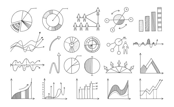 嘟嘟信息图表。用于演示和报告的手绘业务元素。极简的图表或方案模板。黑白进度条。向量信息图集图片下载