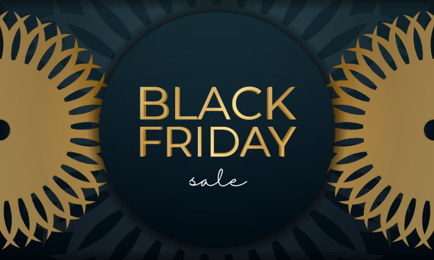 蓝色黑色星期五销售横幅与圆形黄金图案图片下载