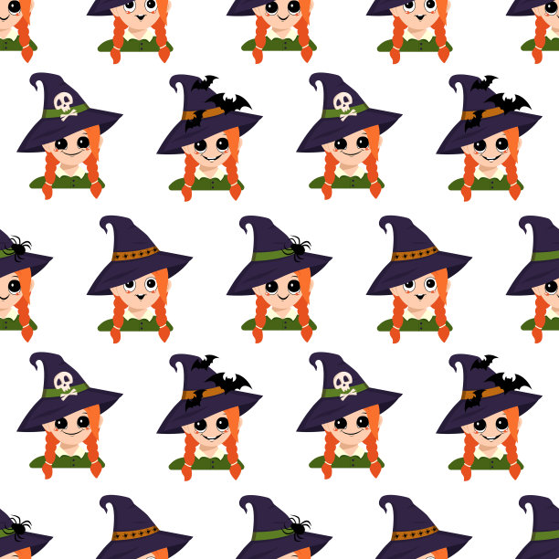 无缝的图案与脸的女孩与红头发图片下载