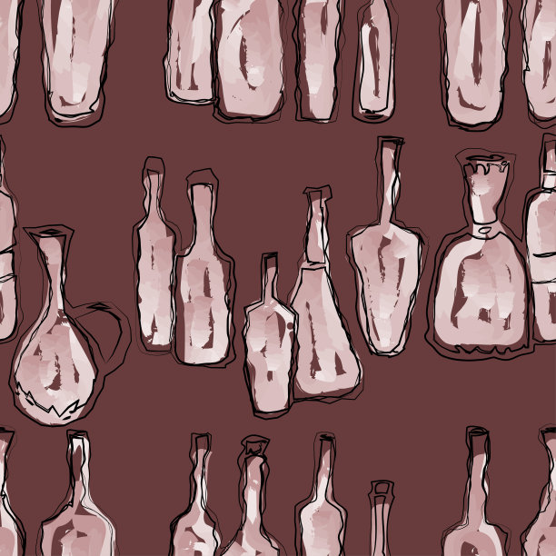 各种酒瓶涂鸦的无缝图案图片下载
