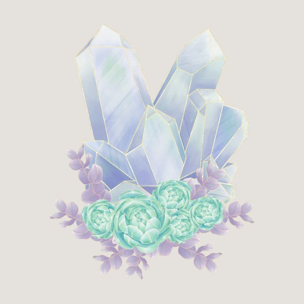 装饰水彩构图与金色的轮廓，说明晶体，多肉和叶子在米色的背景图片下载