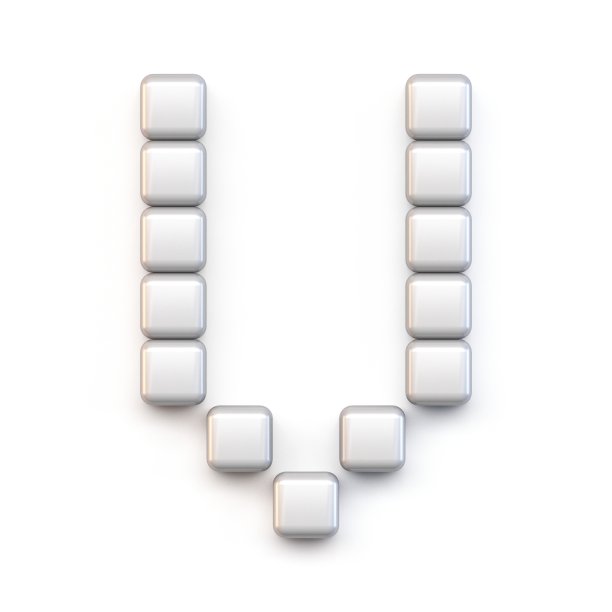 白色立方体，像素字体字母V 3D图片下载