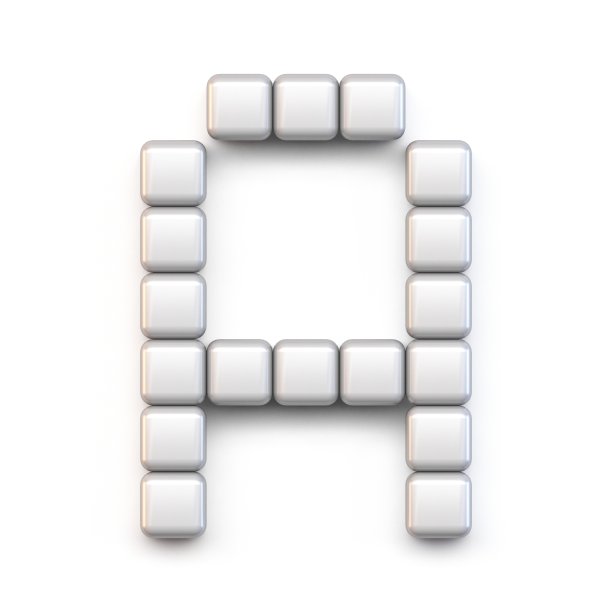 白色立方体，像素字体字母A 3D图片下载