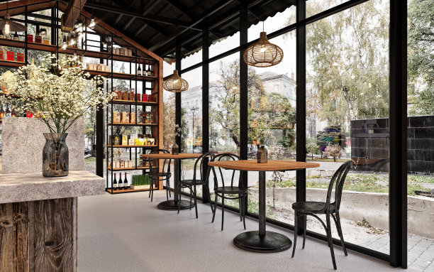 3D渲染的自助餐厅和餐厅图片下载