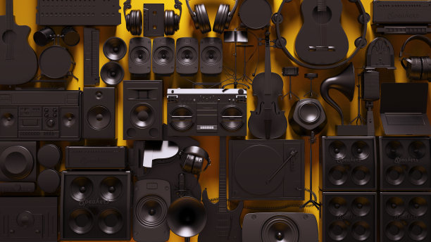 黑黄乐器拼贴墙图片下载