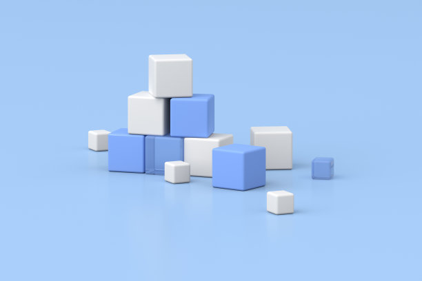 三维渲染的几何组成的蓝色背景。图片下载