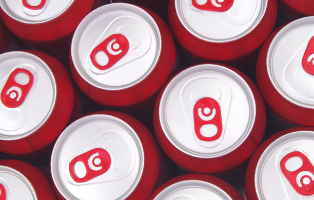 红色锡罐，俯视图。图片下载