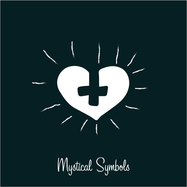 神秘的精神象征心十字射线，风格老派，纹身，图标，标志。魔法秘籍护身符元素。矢量图图片下载