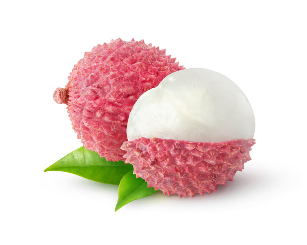 两个剥了皮的荔枝果实分离在白色的背景上图片下载