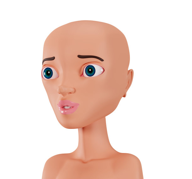 化疗后的无毛女人，3d渲染。一个年轻的秃头女人的肖像，孤立在白色的背景上。对抗癌症的概念。图片下载