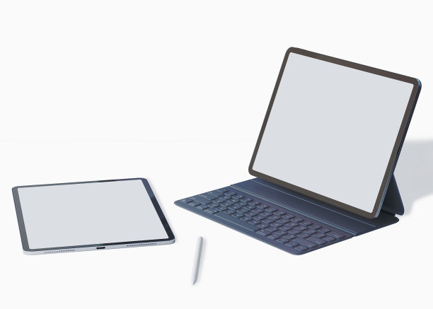 平板电脑，带键盘的电脑，白底黑屏。图片下载