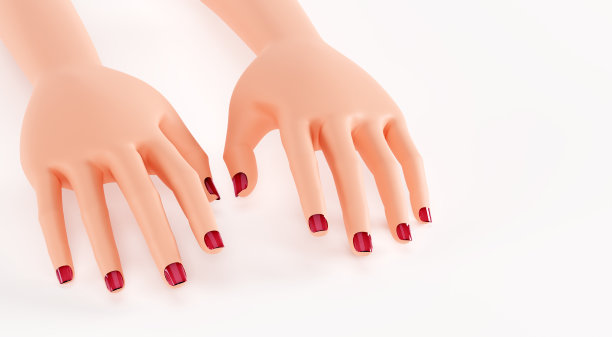 美丽的女性手，特写镜头。手与美甲，3d渲染。一个年轻女子在白色背景上的逼真的双手。美甲沙龙的概念。图片下载