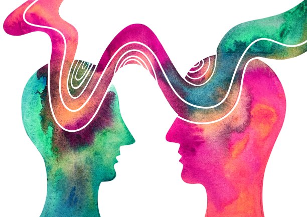 水彩画心灵感应。用思想交流图片下载