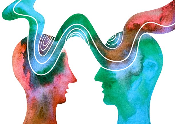 水彩画心灵感应。用思想交流图片下载