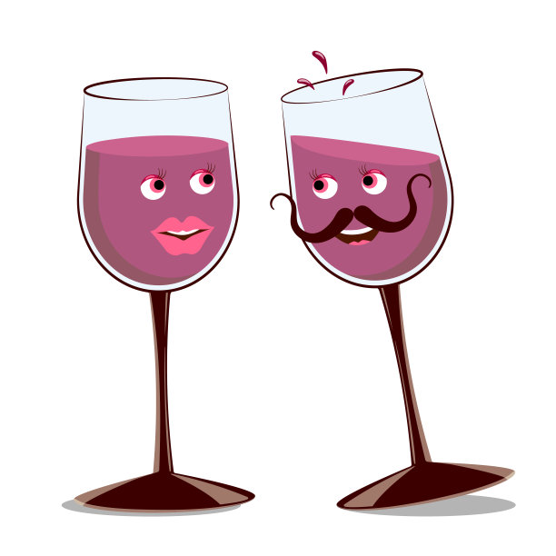 两个向量浪漫的角色——一杯酒以女孩的形式，一杯酒以调情的男人的形式。图片下载