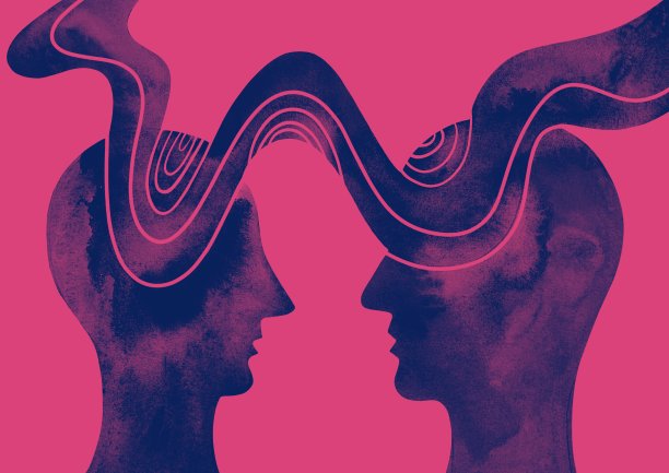 水彩画心灵感应。用思想交流图片下载