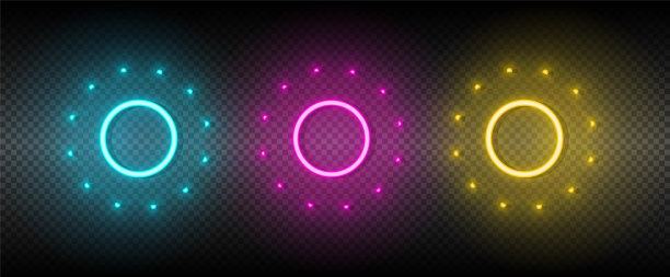 太阳蓝色，粉红色和黄色霓虹灯矢量图标集图片下载