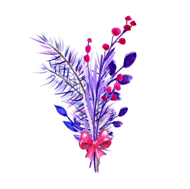 圣诞花束，冬季装饰，蓝色。孤立的,白色背景。水彩手绘插图图片下载