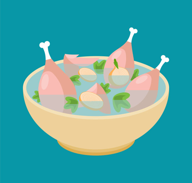 鸡汤孤立。有鸡腿的流质食物。矢量图图片下载