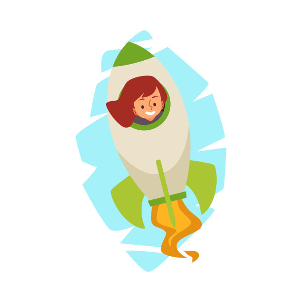 孩子在太空探险火箭，平面矢量插图孤立在白色。图片下载