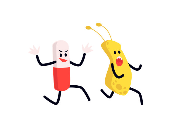 细菌逃逸药片或药物，平面矢量插图分离。图片下载