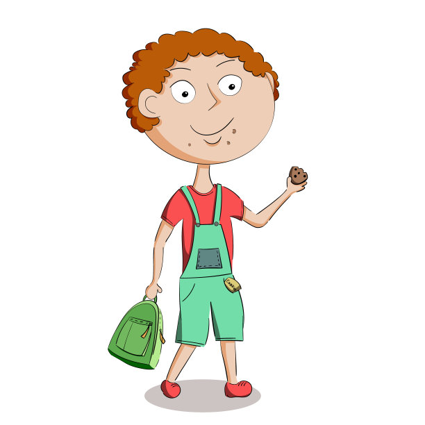 聪明的小男孩背着书包。矢量设计，儿童和学校主题。图片下载